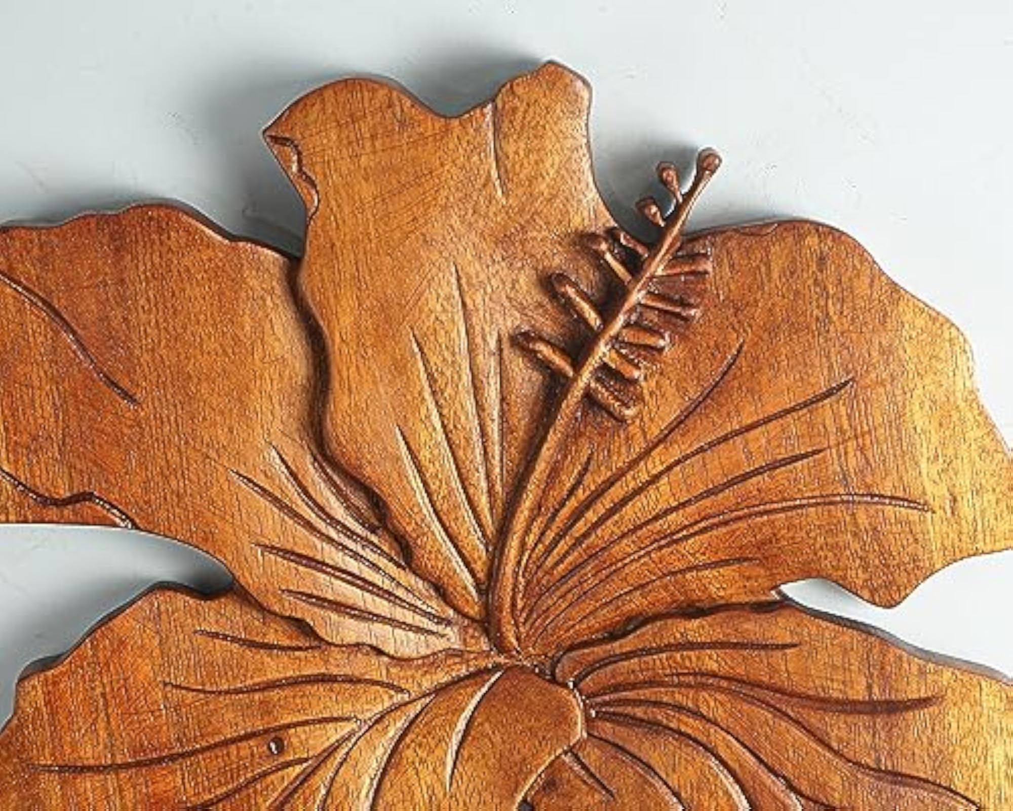 Solid Wood Hibiscus Flower Wall Art, Honey Finish