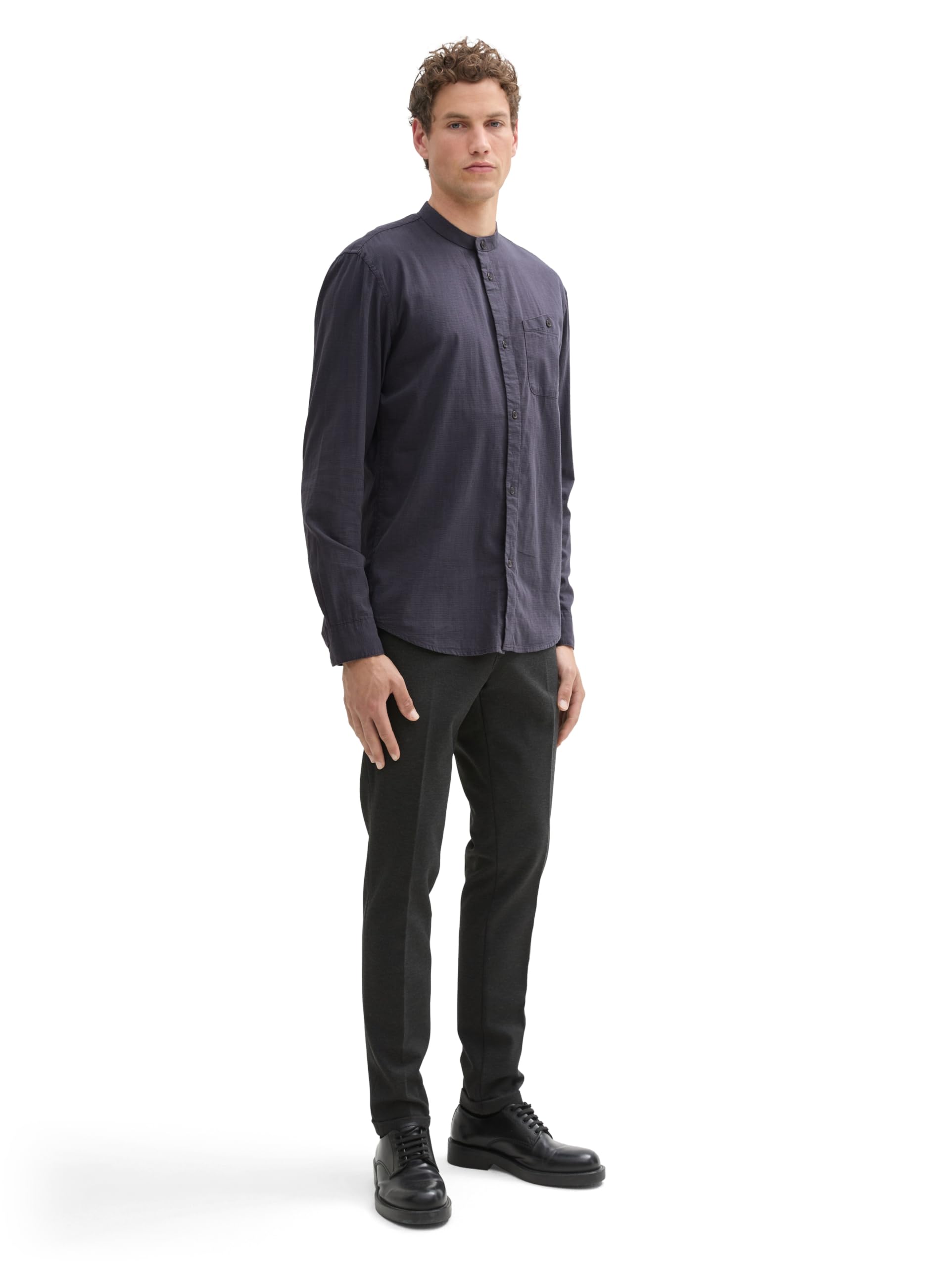 Tom Tailor Denim Herren Slim Fit Dobby Hemd mit Brusttasche