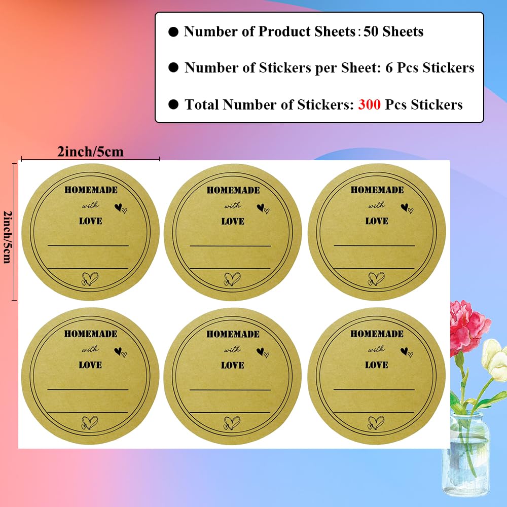 300 adesivi rotondi da 5,1 cm, etichette da forno in carta kraft