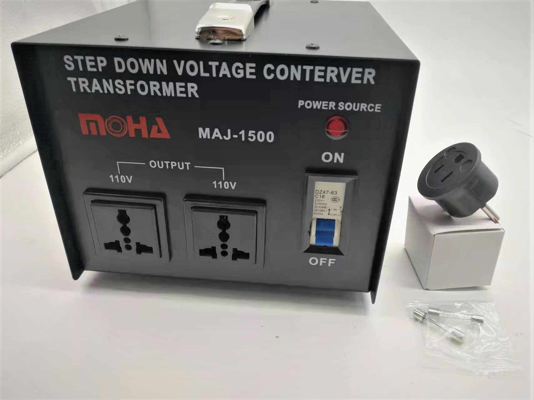 MOHA 1500 W Heavy-Duty Voltage Converter – 220 V to 110 V, Circuit Breaker Protection, CE Certified, 9.5 kg Solid Transformer