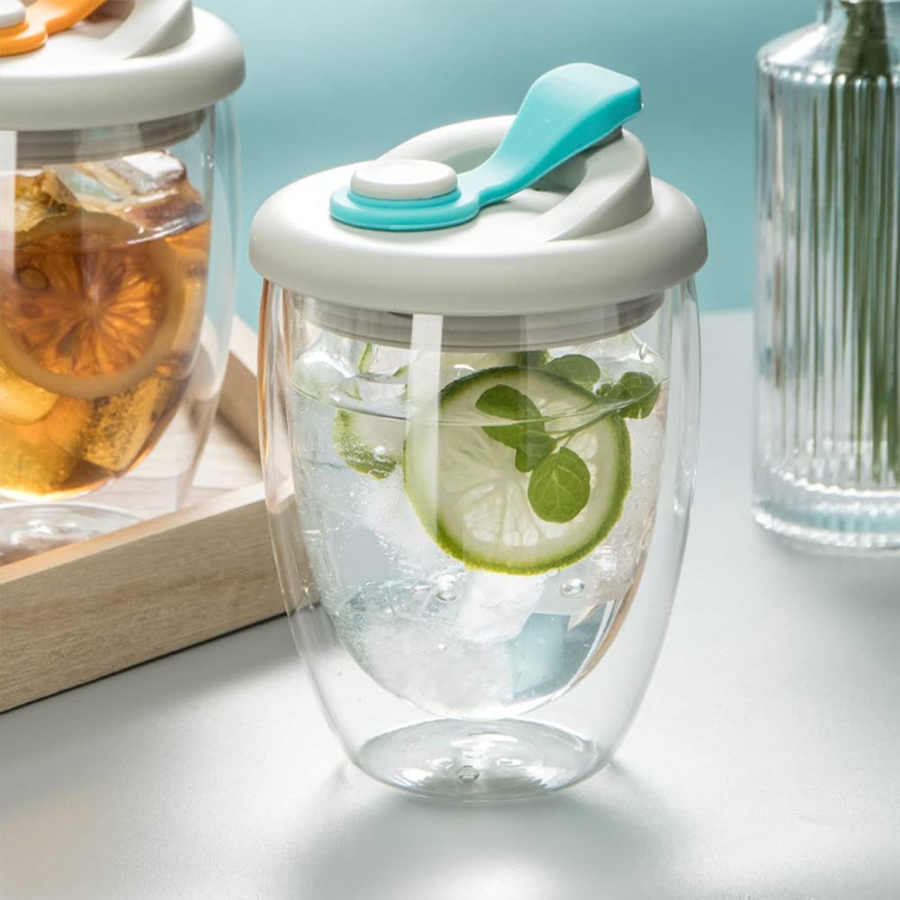 Trinkgläser/Wassergläser Leck-Proof-Doppelwandglas-Tasse luftdichte Kieselgeldeckel isoliert Kaffeetasse Teesaft-Tasse isoliertes Glas Eierförmige Tasse Trink-Becher aus Glas ( Size : 350ml , Color :