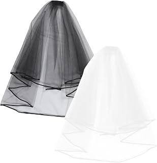 2pcs Bridal Wedding Veils Double Layer Satin Trim with Comb Bridal Hair Accessories for Brides Wedding Ceremony White and Black