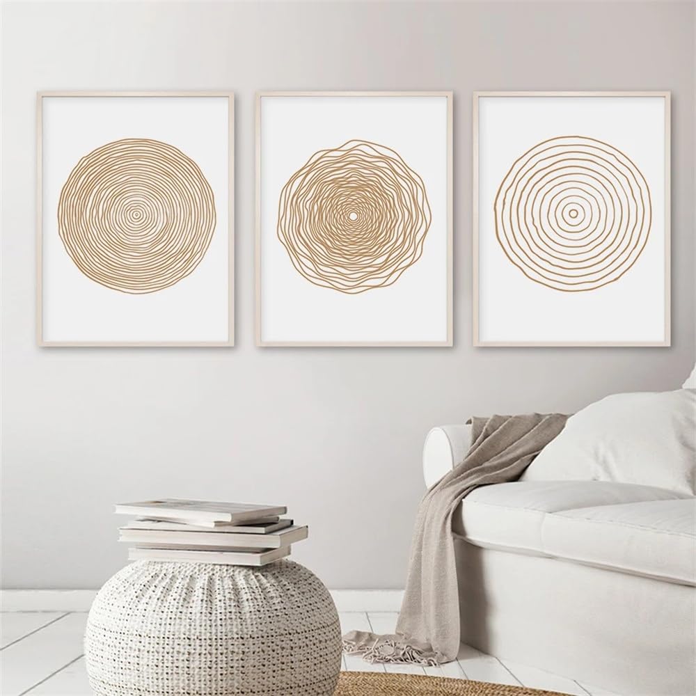 WUHBCZ Wall Posters-Abstract Boho Geometric Circle Posters Beige Canvas Paintings Minimalist Print Wall Art Picture for Living Room Office Home Decoration-40 * 50cm/3PCS (No Frame)