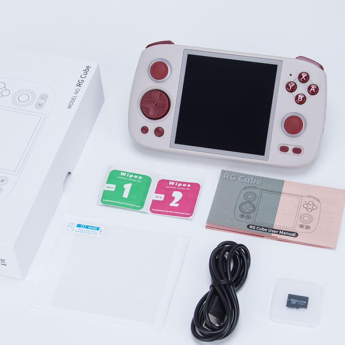 Console di gioco portatile RG Cube Scheda 256G con 8000+Giochi,, Schermo IPS da 4,9 pollici Android Arcade Unisoc T820 Processore Console di gioco arcade, 8+128G Lettore di videogiochi