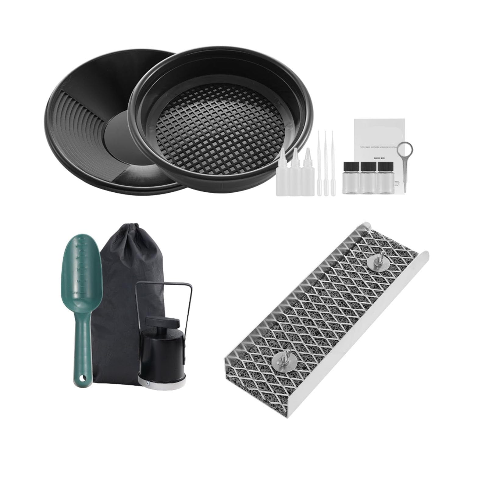 Ejoyous Gold Panning Kit, Beginner Portable Gold Mining Equipment Include 12 Inch Aluminum Alloy Sluice Box Classifier Shovel Magnifier Tweezers, for Efficient Prospecting in