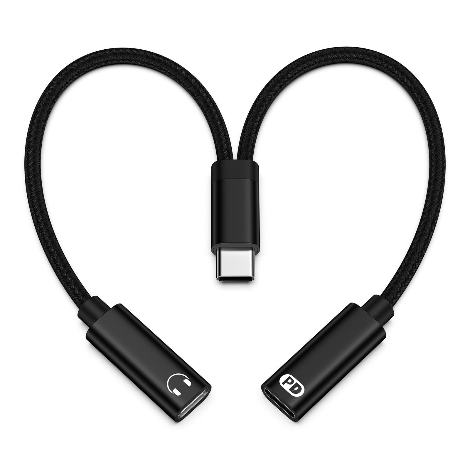 2in1 Type C to USB-C オーディオ変換アダプター タイプC イヤホン 変換 二股 DAC搭載 Hi-Fi音質 PD 60W高速充電 ナイロン編組 同時使用可能 音量調節/通話/音楽対応 iPhone17/16 / 15 Pro Max/Galaxy S24 Ultra/Pixel 8 /iPad などType C機器に適用