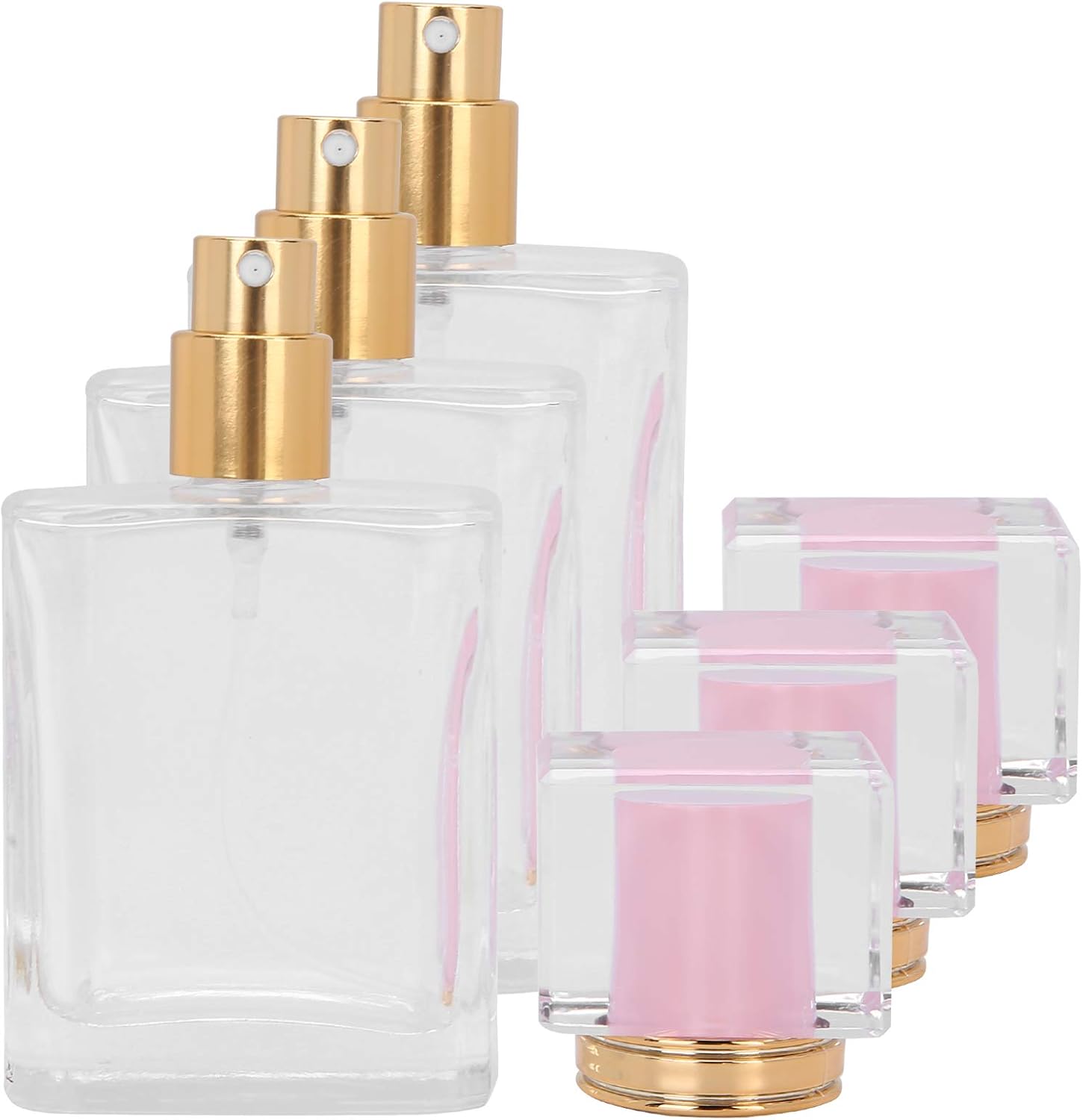 ANGGREK 3 stuks lege parfumfles van glas, 50 ml, navulbare parfumfles, verstuiver van vloeibaar glas, transparant, leeg, verstuiver, container voor parfumfles (roze)
