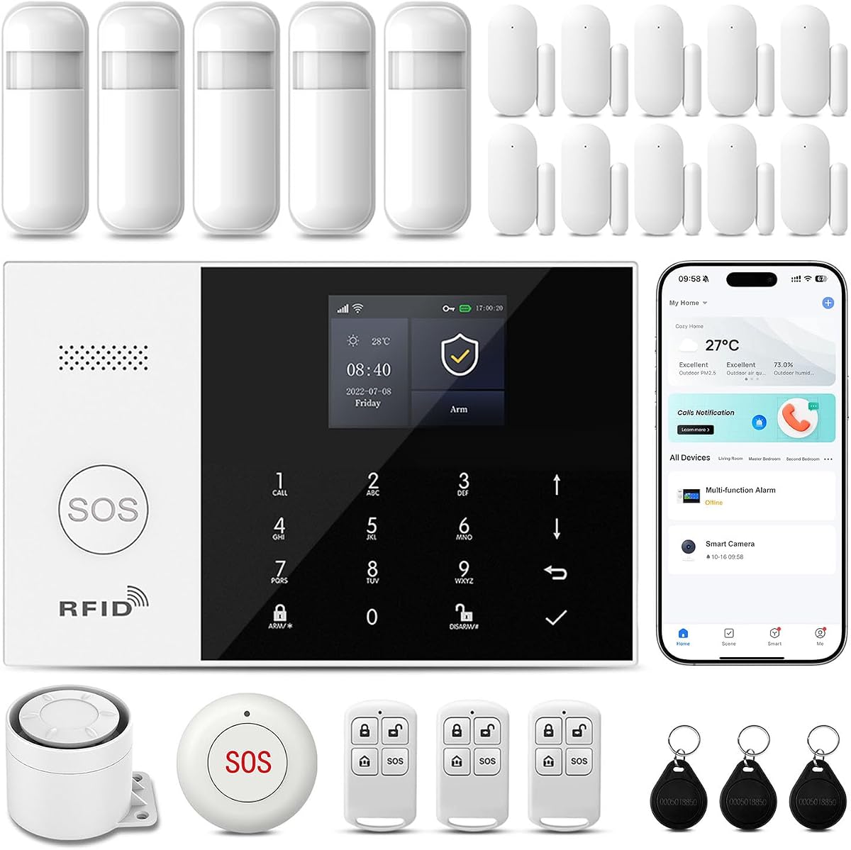 Alarm System for Home Security, 24Pcs Home Alarm System with WiFi+GSM/4G