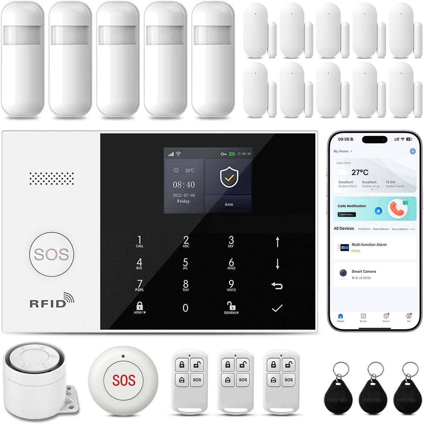 Alarm System for Home Security,WiFi+4G Instant App Alerts Wireless Home Alarm System with SOS Button,Motion Detectors,Door/Window Sensors,Compatible with Alexa NO Monthly Fees,24Piece