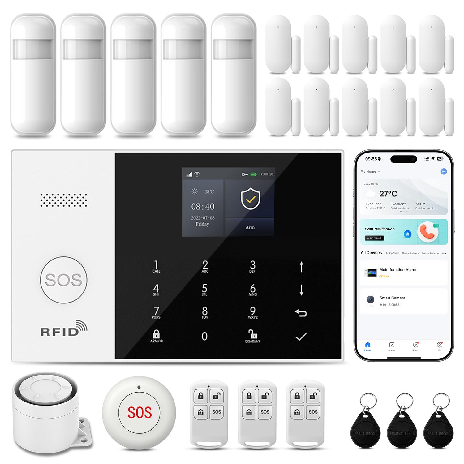 Alarm System for Home Security,24Pcs No Monthly Fees,No Pairing Required | Home Alarm System with WiFi+GSM/4G,Compatible with Alexa or Google,Quick Installation,APP Control with Instant Alerts