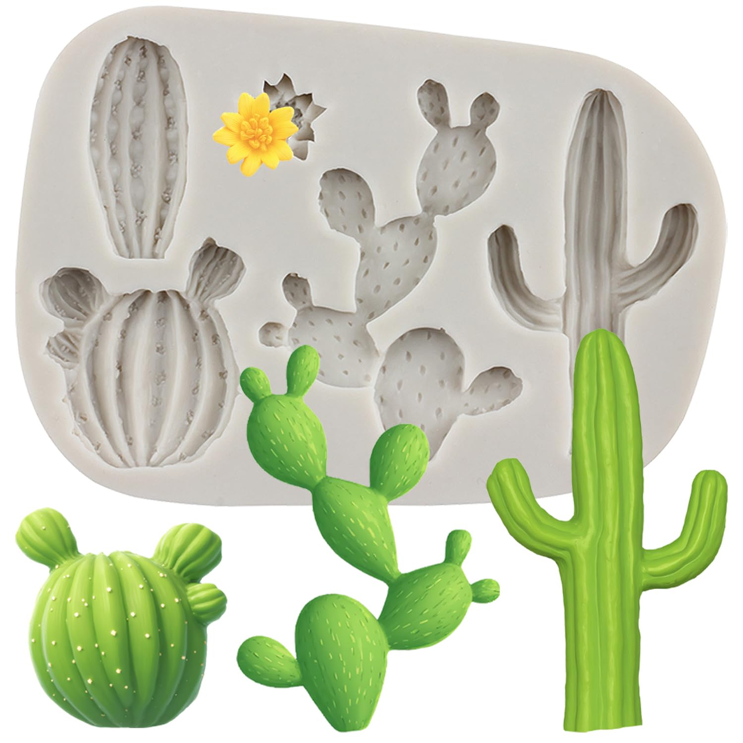 MINFEIDMS Cactus Silicone Fondant Molds Cacti Hawaiian Cake Molds For Cake Decoration Cupcake Topper Candy Chocolate Gum Paste Polymer Clay