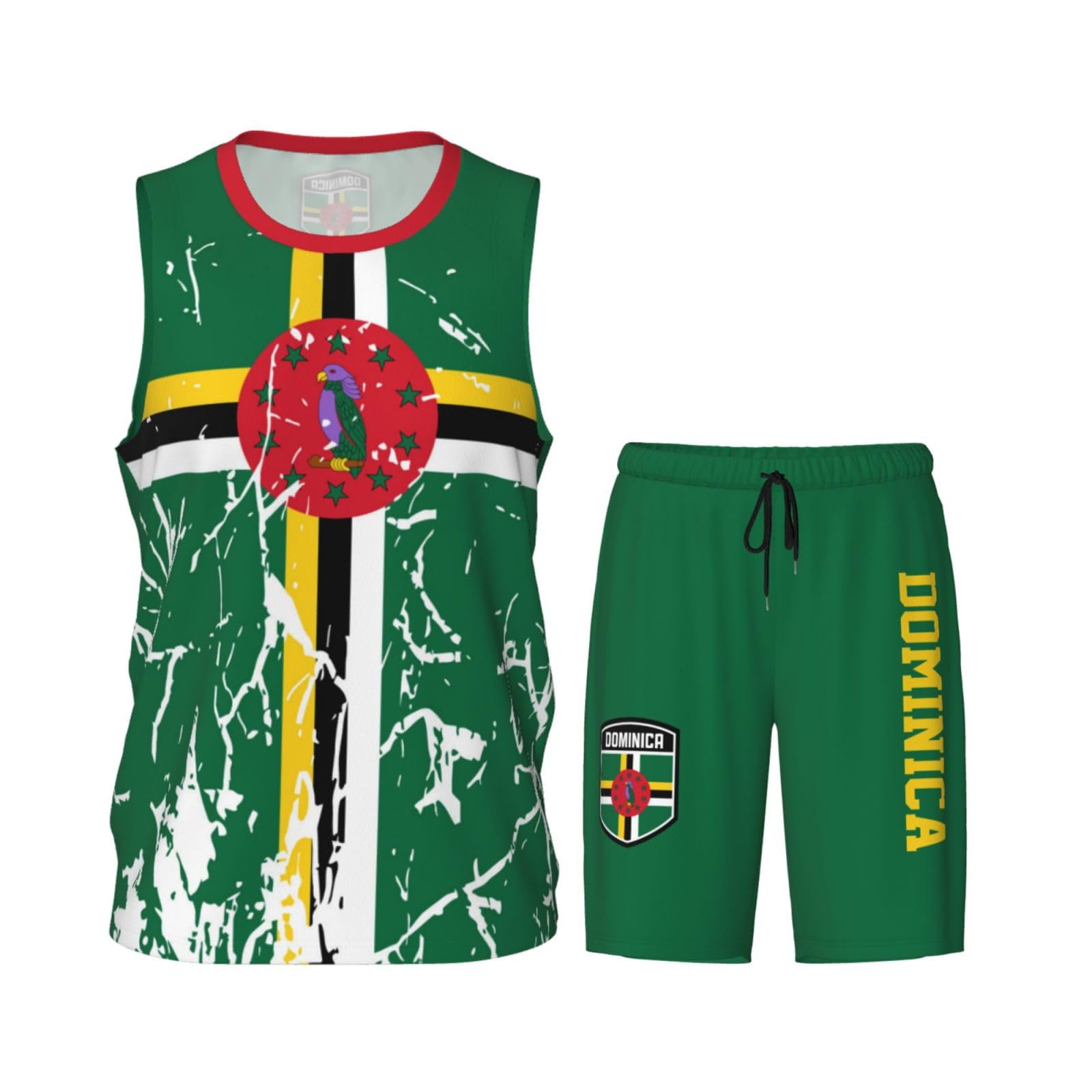 Dominica Flag Grain (3) Basketball Jersey Uniform Suit for Men Women Adults Training Athletic Set