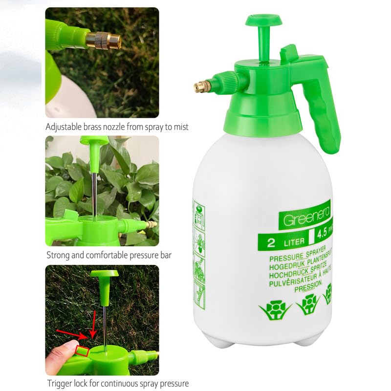 Spruzzatore a pressione da giardino da 2 litri, con ugello regolabile, ideale per pesticidi, insetticidi, fungicidi