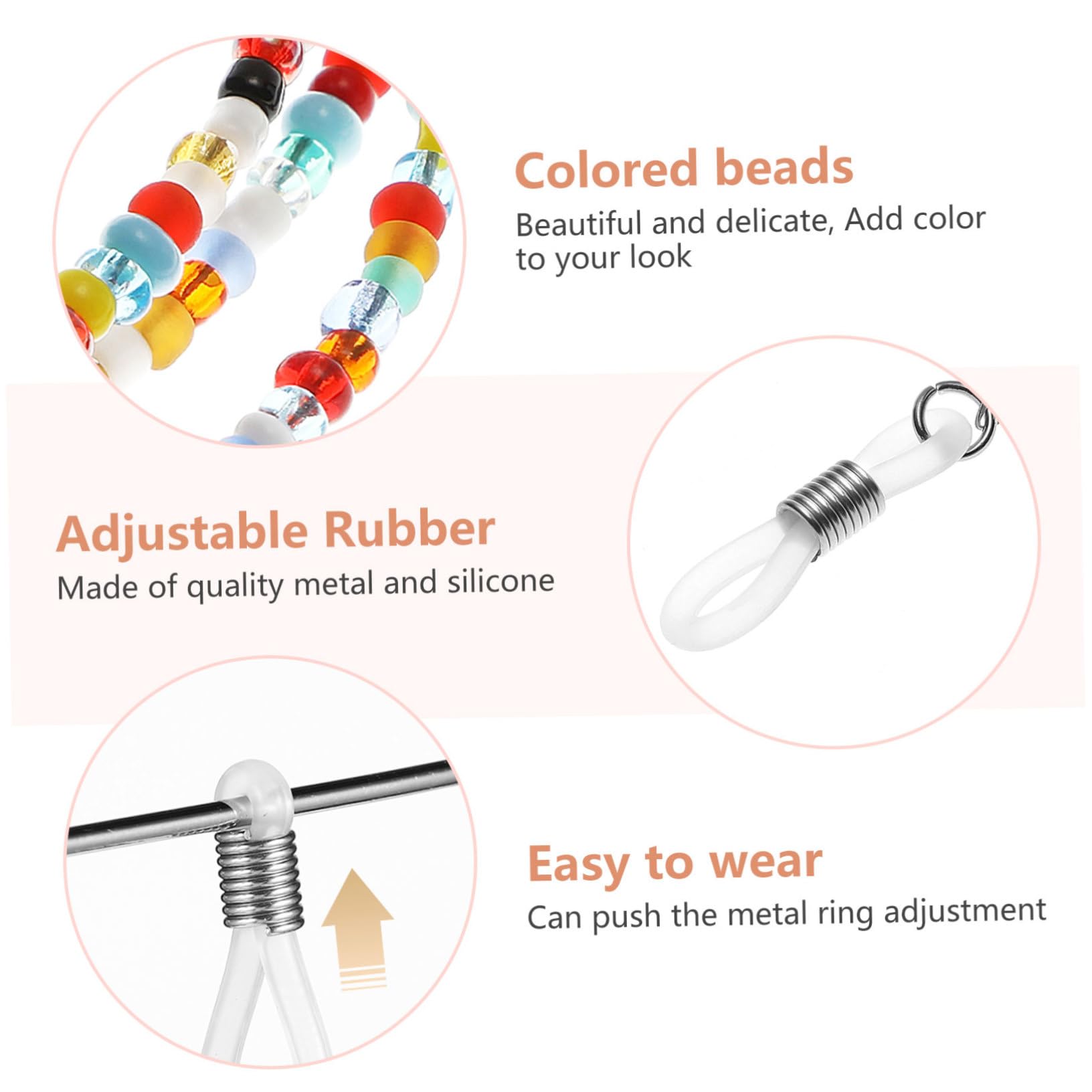 Cadena para Gafas Antideslizante de Plástico Cuentas de Colores, 2 Piezas