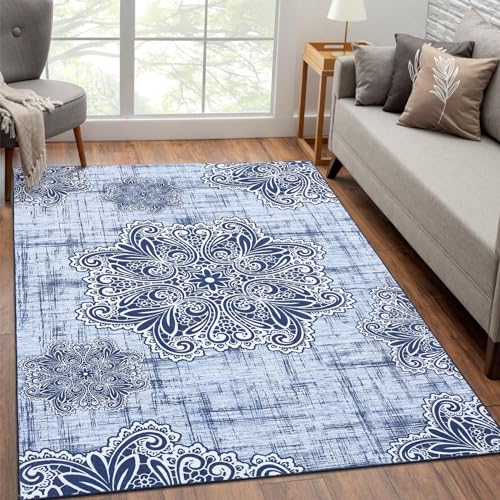 LuxFocus Teppich Wohnzimmer Kurzflor Blumen Teppich Innen rutschfest Maschinenwaschbar Teppich für...