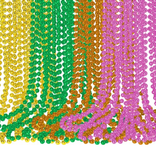 Colliers de perles pour femmes 48 pièces 4 couleurs en plastique collier de perles Mardi Gras en vrac pour les décorations d'anniversaire, les festivals fête mariage,...