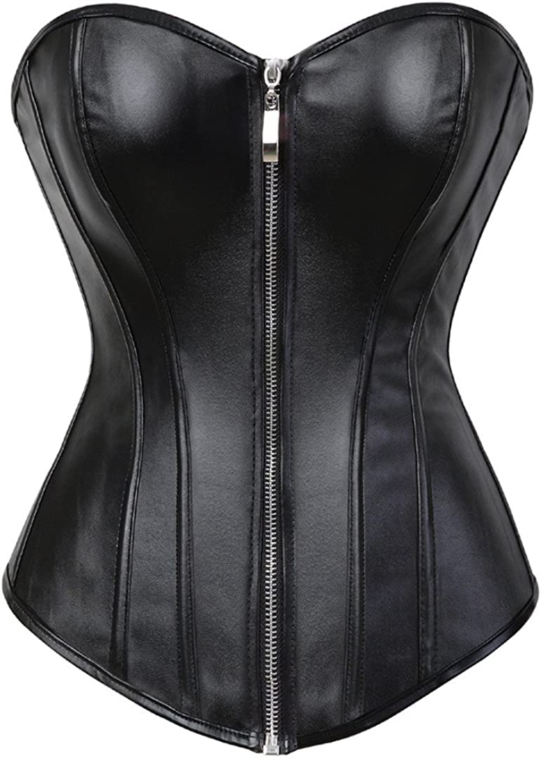 Corsets for Women Faux Leather Corset Top Steampunk Corsets Zipper Bustier Pirate Costume