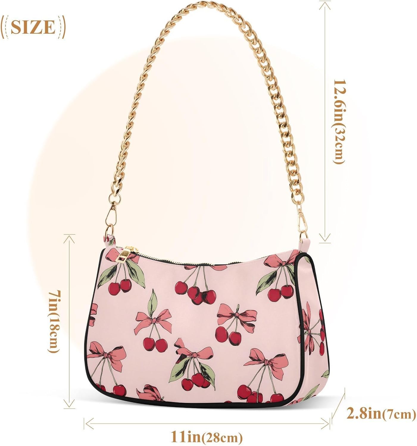 Chain Shoulder Bag Hobo Tote Handbag Mini Clutch Purse with Zipper Closure for Women