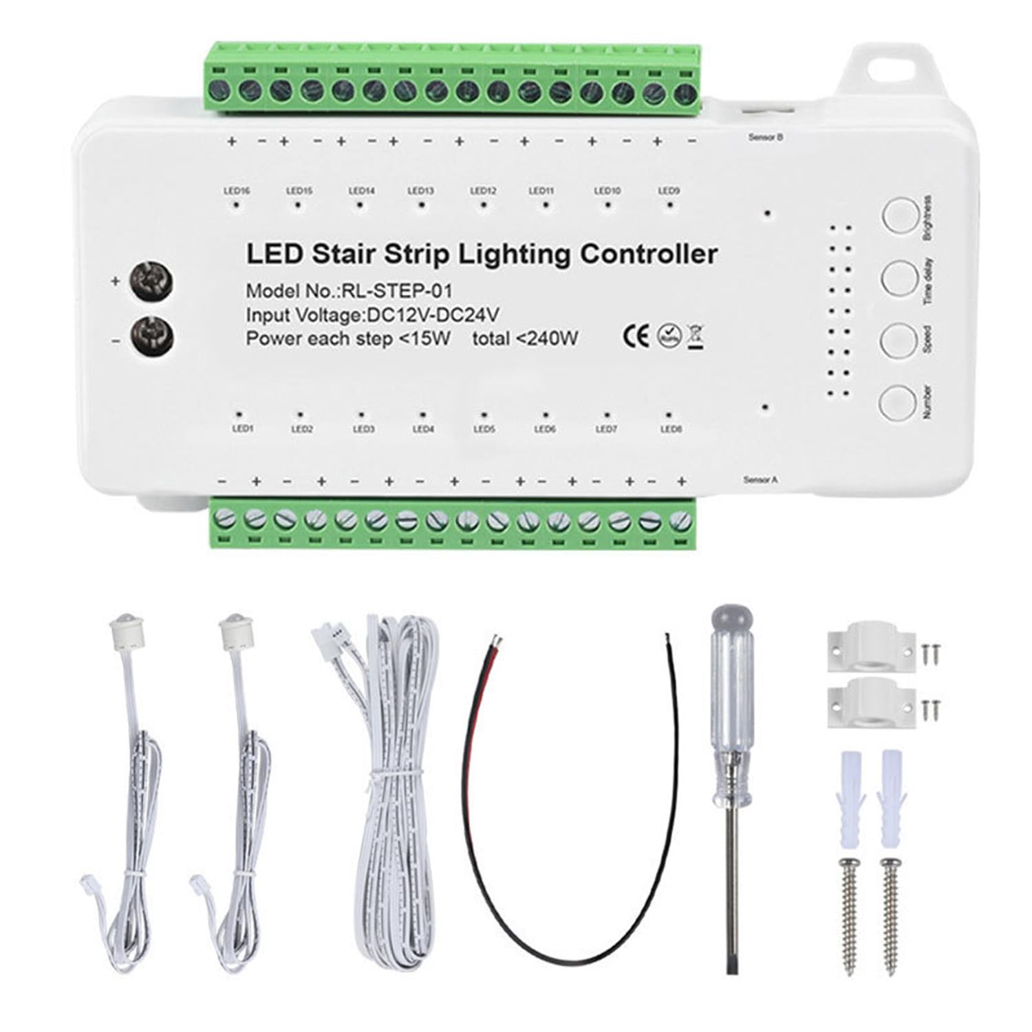 LED Stair Light Bar Controller 16 Steps Smart Staircase PIR Sensor Tread Decorative Ambient Lighting Control Dimmer