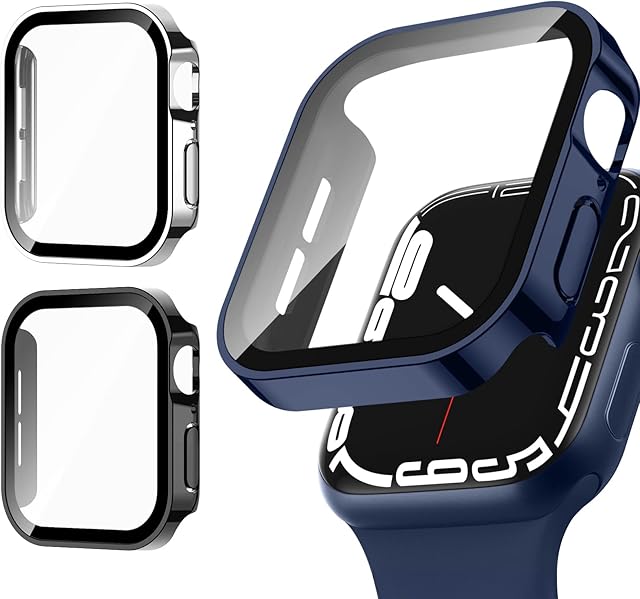 Adepoy 3 Pack Apple Watch Case 44mm Series 6 5 4 SE with Tempered Glass Screen Protector, Durable overall Protective Cover bumper Compatible for iWatch 44mm Black/Silver/Blue