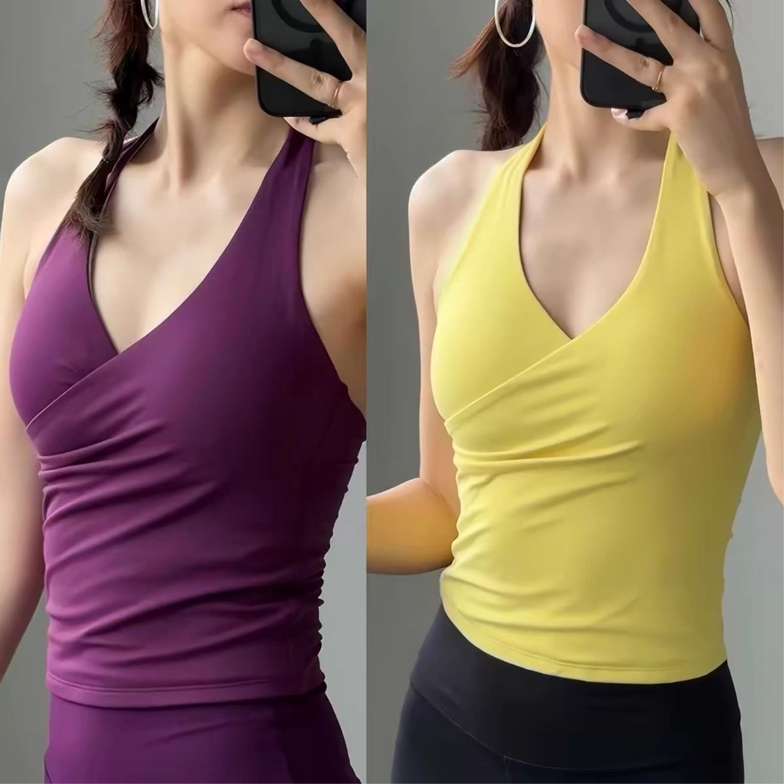 CHENSHI Sujetador Deportivo Mujer Mujeres Sexy V Cuello Crisscross Halter Yoga Tank Top Acolchado Incorporado Rápido Seco Mantequilla Suave Desnudo Sensación Mangas Deportivos Top-Dark Purple-m