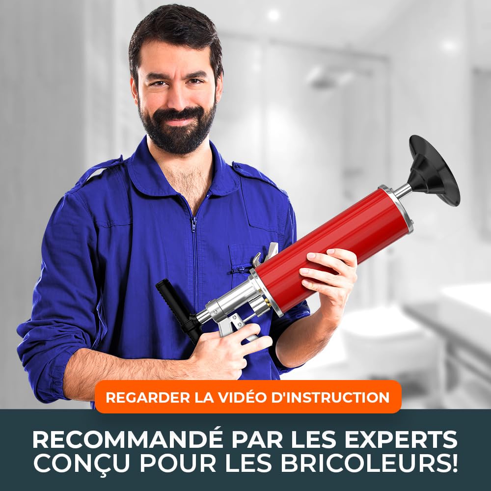 Pompe de nettoyage de tuyaux XXL [8 bar] – Pompe de vidange pour un nettoyage efficace des tuyaux – Déboucheur de tuyaux à air comprimé idéal pour l'industrie, la cuisine, la salle de bain et les