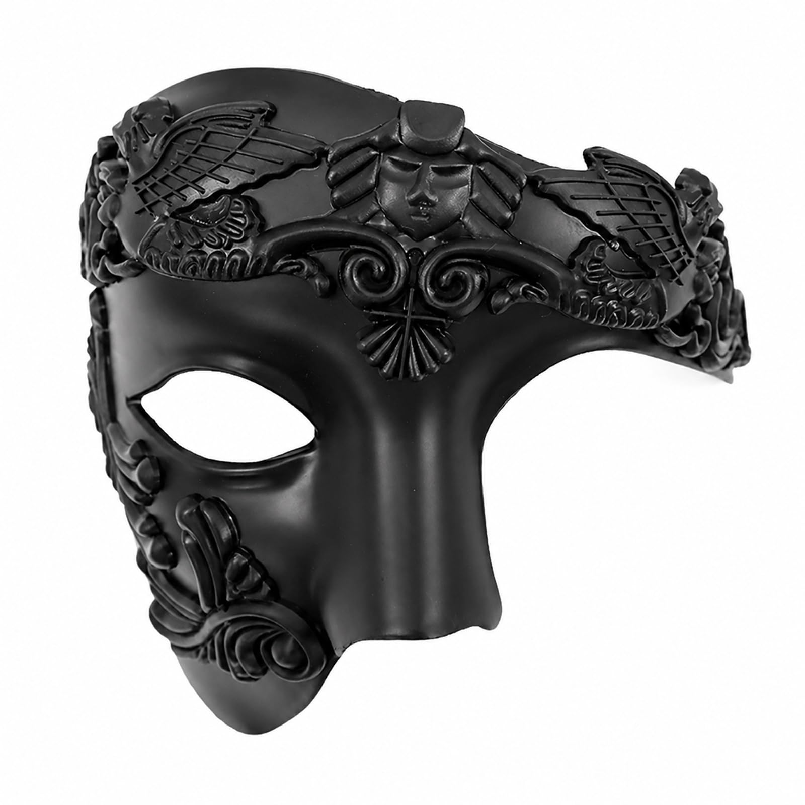Vintage Venetian Masquerade Mask, Hand-Painted Phantom Half-Face, Black