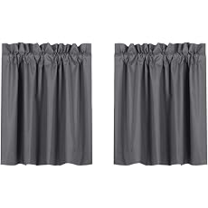 RYB HOME Bathroom Curtains Room Darkening Privacy Small Window Curtains for Bedroom Kitchen Basement RV Camper Portable, Wide 29 inches x Long 30 inches, Light Yellow, 2 Panels