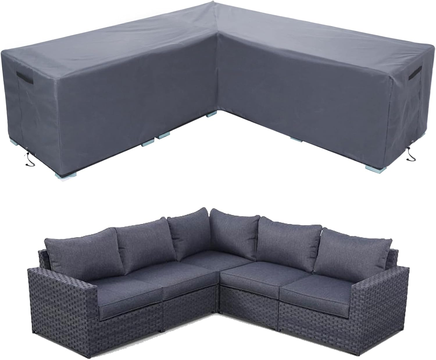 AKEfit Patio V Shaped Sectional Sofa Cover, Waterproof 600D Heavy Duty