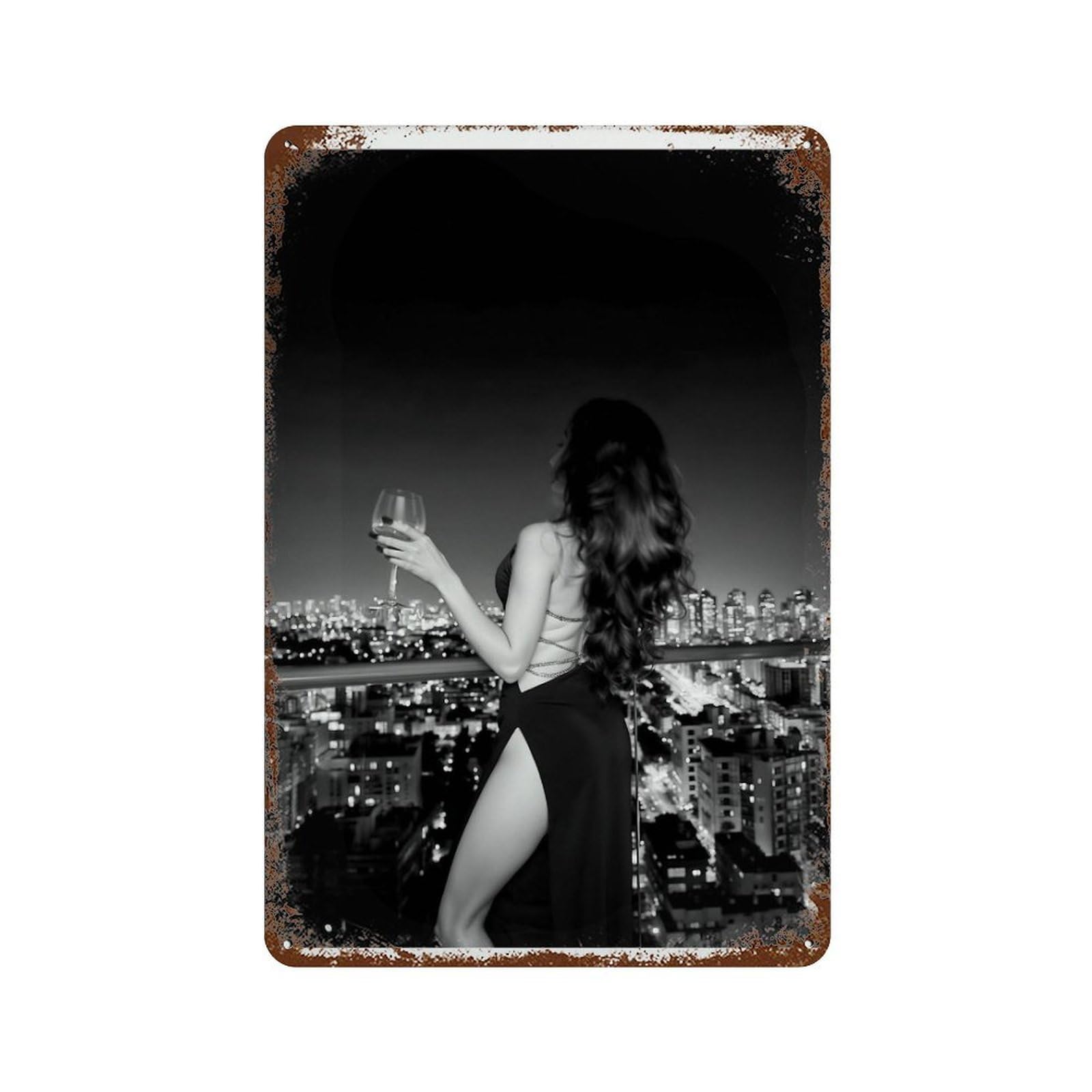 xiaoxiaoshen Woman Drinking Wine Print, Wall Decor Art Metal Tin Poster Modern Home Decor Art Home Bar Shop Decorations Vintage Sign 30x20cm