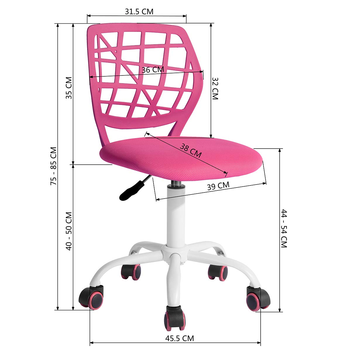 FurnitureR Sedia da scrivania per bambini, regolabile in altezza, girevole, con schienale con piccolo foro, adatta per camera dei bambini o sala studio, rosa I
