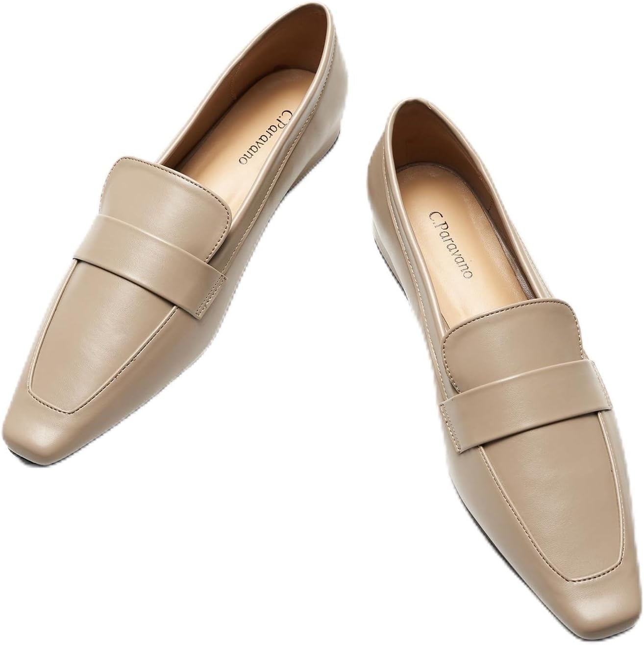 C.Paravano Loafers for Women, Slip-ons Penny Loafers Comfortable Dressy for Formal & Casual Wear, Square Toe Flats for Office(Camel,Size 7)