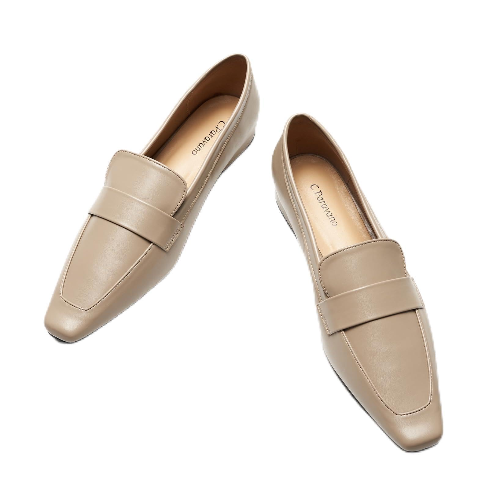 C.Paravano Loafers for Women, Slip-ons Penny Loafers Comfortable Dressy for Formal & Casual Wear, Square Toe Flats for Office(Camel,Size 7)