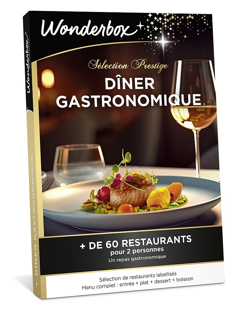 WONDERBOX - Dîner Gastronomique - Coffret Cadeau - Idée Cadeau Gastronomie | 1 dîner d'exception - Plus de 60 restaurants - Menu complet avec boisson dans un restaurant labellisé