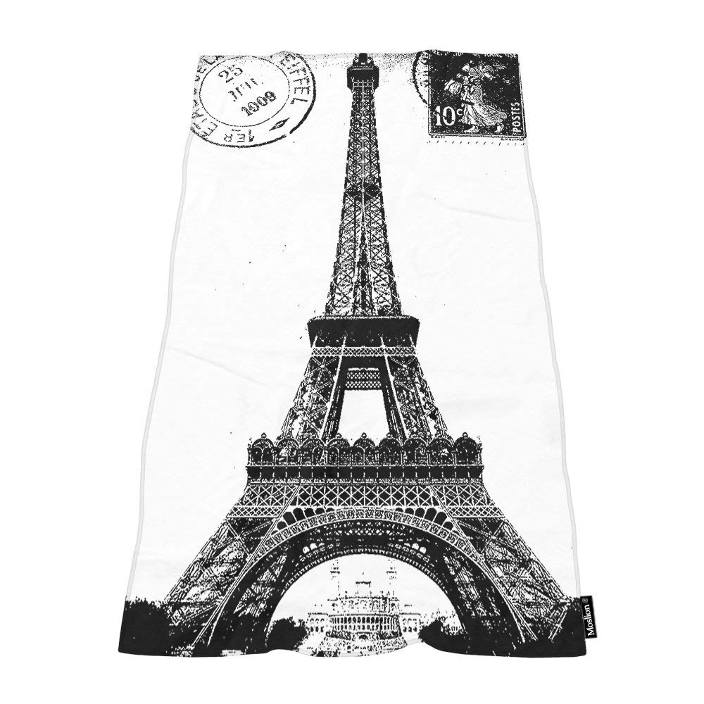 Moslion Soft Bath Towels Frech Paris Eiffel Tower City of Love Black White Comfy Bathing/Beach/Camping Towel for Women Men Girls Boys Large Size 64x32 Inches