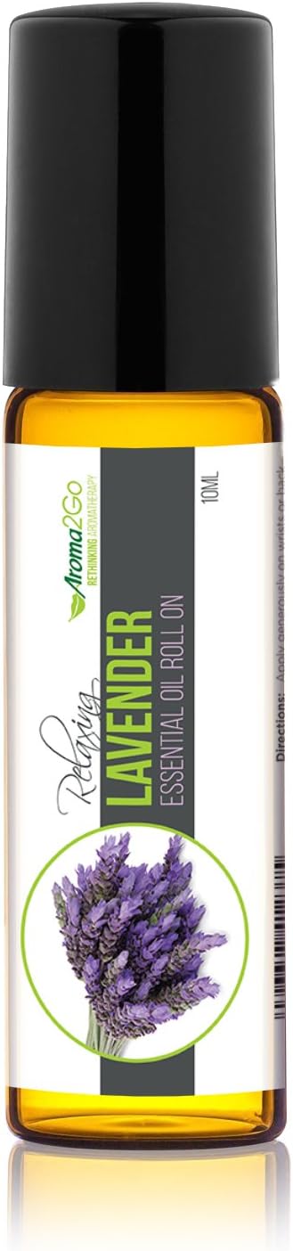 Aroma2Go Lavender 100% Pure, Undiluted, 10mL Roll-On All-Natural Plant Based Essential Oil. Therapeutic Grade Non-GMO with no Synthetics or additives. from Farm to Kitchen.