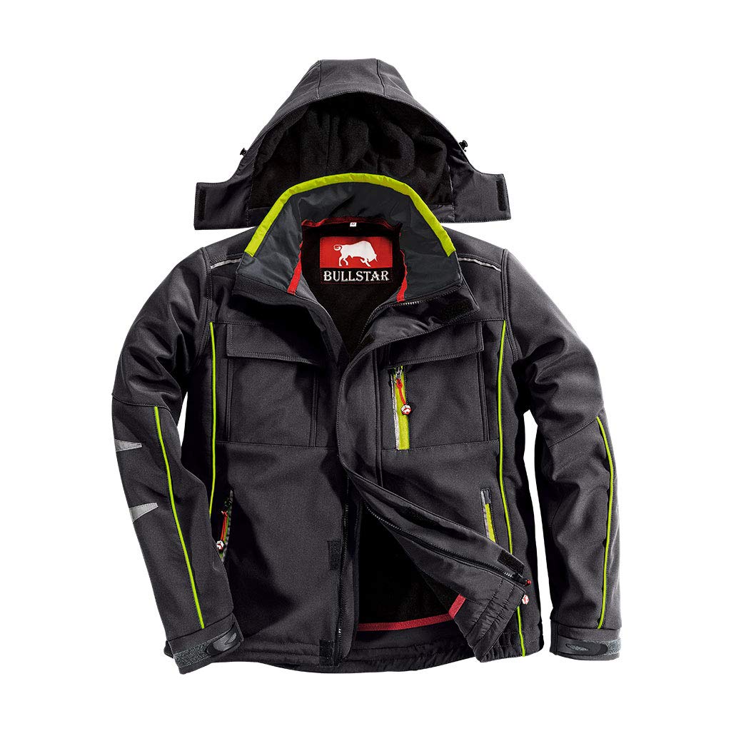 Bullstar Thermo-Softshelljacke ULTRA (Farbe schwarz, Größe L, Funktionsjacke für jedes Wetter, mit Kaputze, Arbeitskleidung) 9342-0-100-L