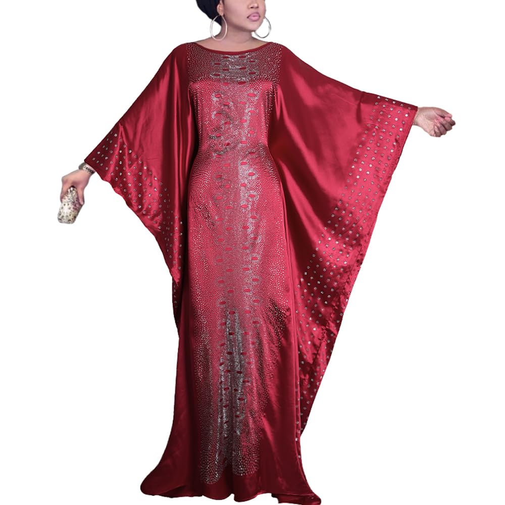 HD, Vestidos africanos largos de caftán con cuentas de diamantes de imitación para mujer