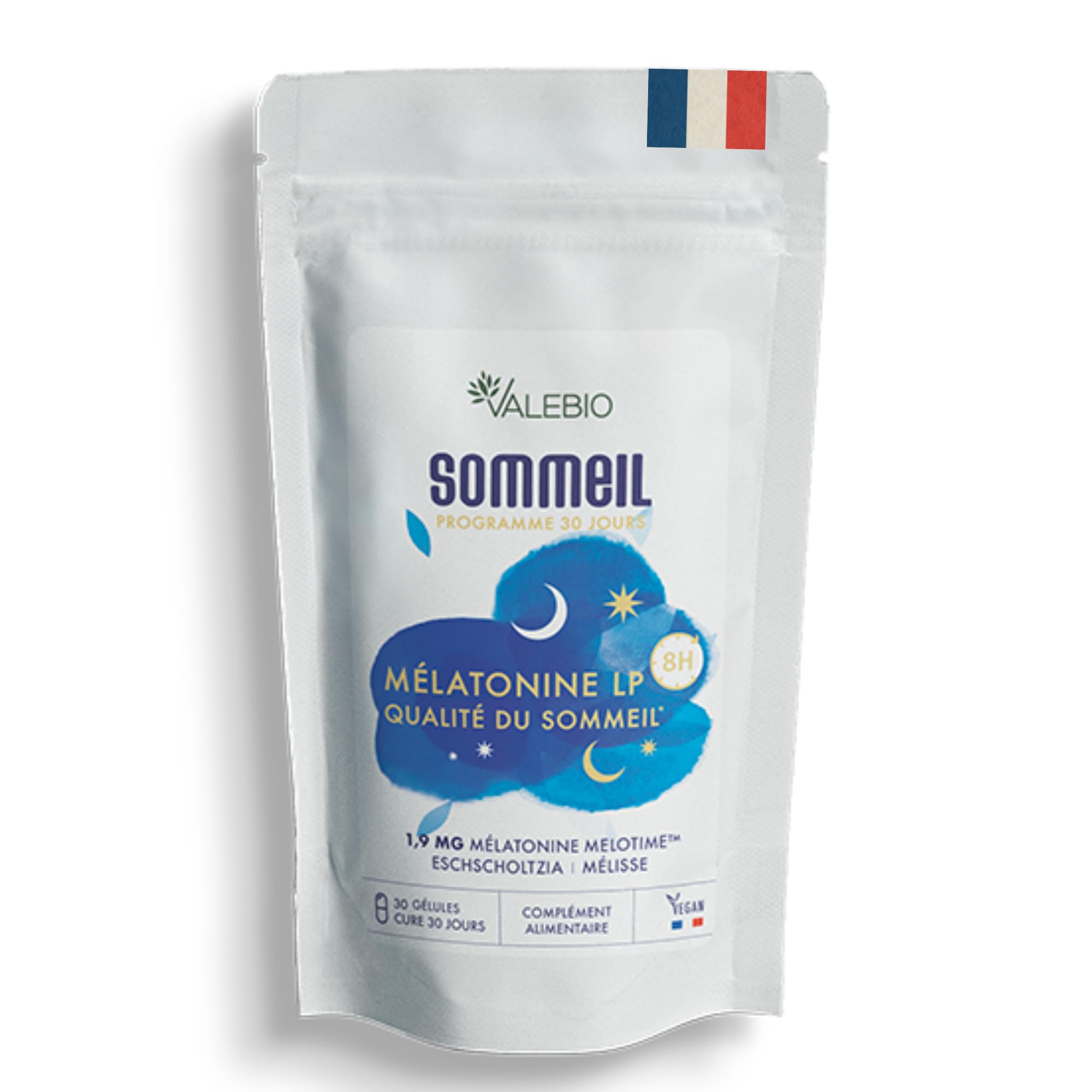 Melatonine LP 1,9 mg I Libération prolongée 8h I Aide à la qualité du sommeil I Mélisse et Eschscholtzia I 30 Gélules I Fabriqué en France I Valebio
