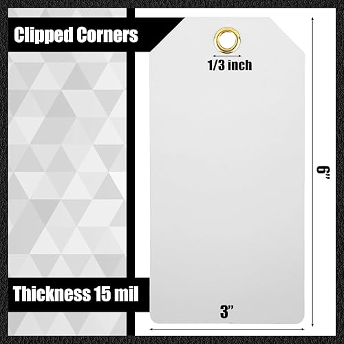 Miniatura 2 de Thyle 500 etiquetas de envío de plástico en blanco con alambre, etiquetas colgantes impermeables con cuerda y agujeros para inventario de equipaje,