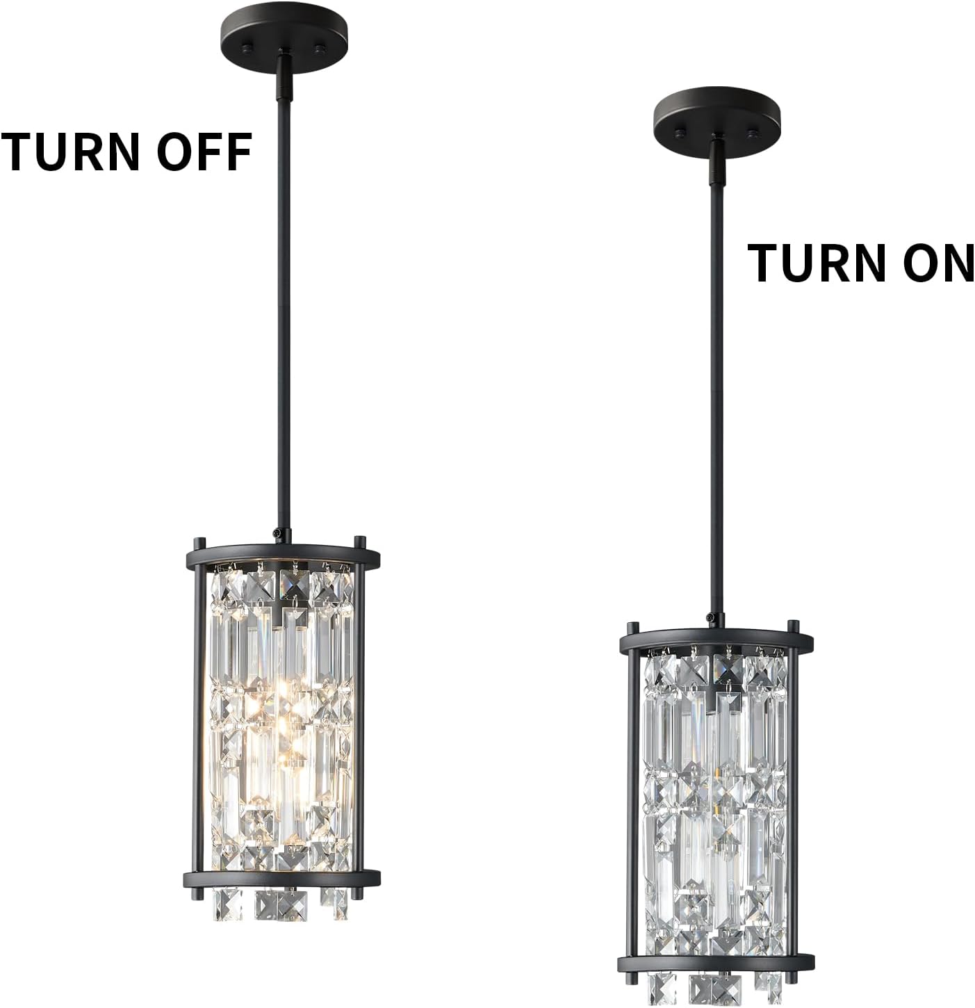 LMQNINE Modern Black Pendant Light Fixtures for Kitchen Island, Crystal Chandelier Lights Fixture, Adjustable Farmhouse Pendant Lighting for Dining Room Bedroom (Round 1-Light)