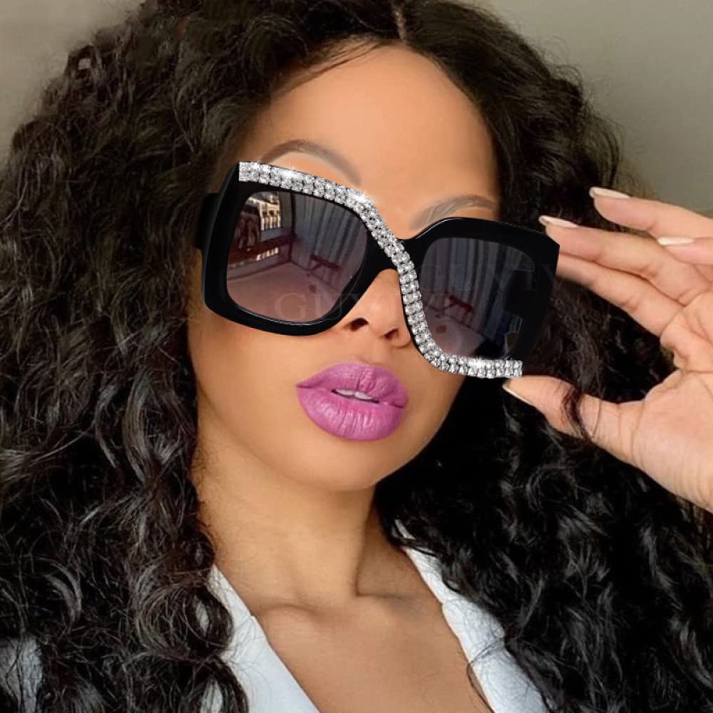 Diamentowe kwadratowe okulary przeciwsłoneczne damskie Vintage okulary przeciwsłoneczne oversize kawałek Rhinestone okulary odcienie