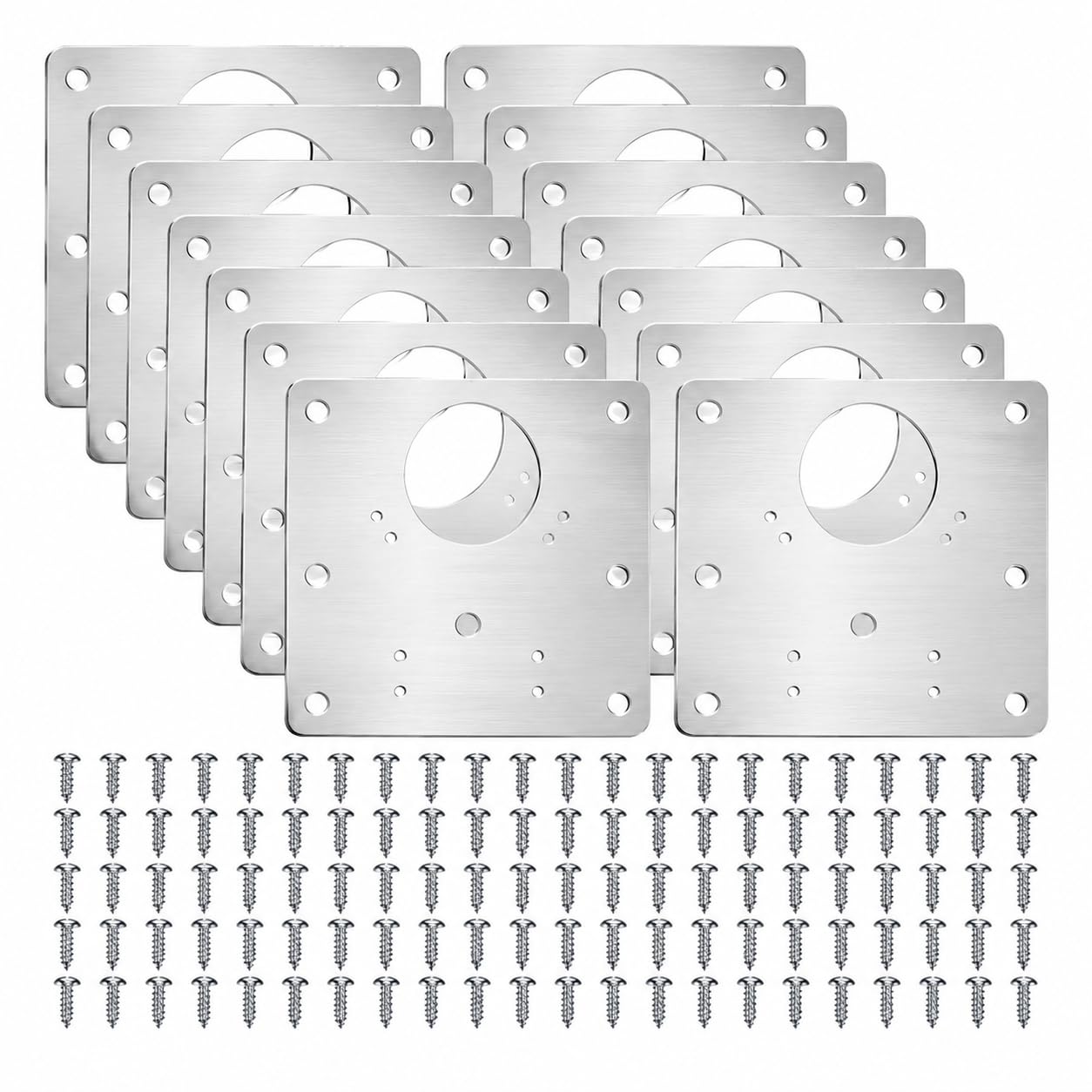 12Pcs Hinge Repair Plate Kit, 90 x 90mm Stainless Steel Cupboard Door Fixing Plates with 72 Screws, Cabinet Hinge Repair Brackets for Kitchen, Wardrobe and Furniture