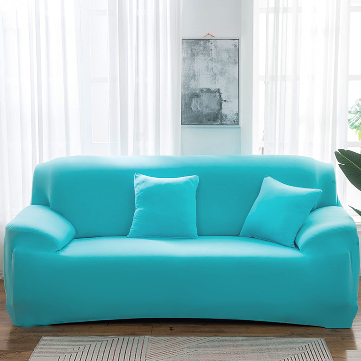Housses de canapé universelles lavables en machine bleu extensible