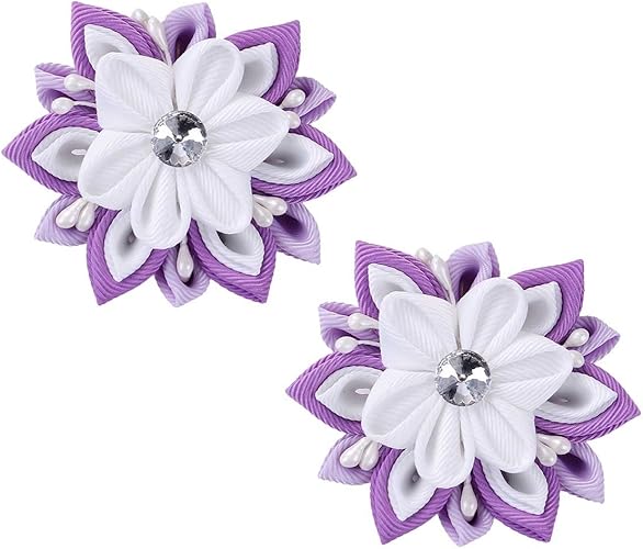 Amazon Co Jp 髪飾り つまみ細工 小花 花 和装 和服 白 紫 2点セット 髪留め クリップ 袴 浴衣 服 ファッション小物
