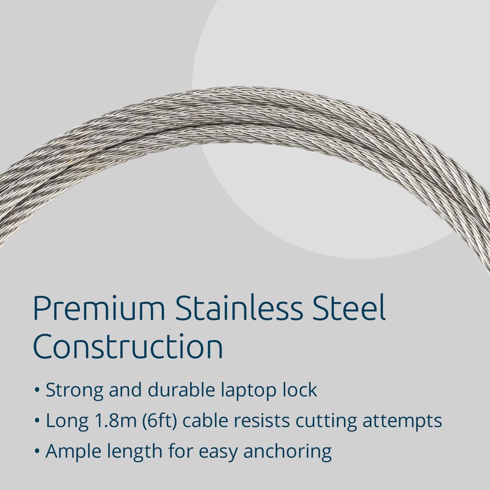 KENSINGTON Slim NanoSaver 2.0 EQ Câble de Sécurité à Clé Antivol pour Ordinateurs Portables Ultrafins avec Encoche Nano, Câble 1,80m Acier au Carbone