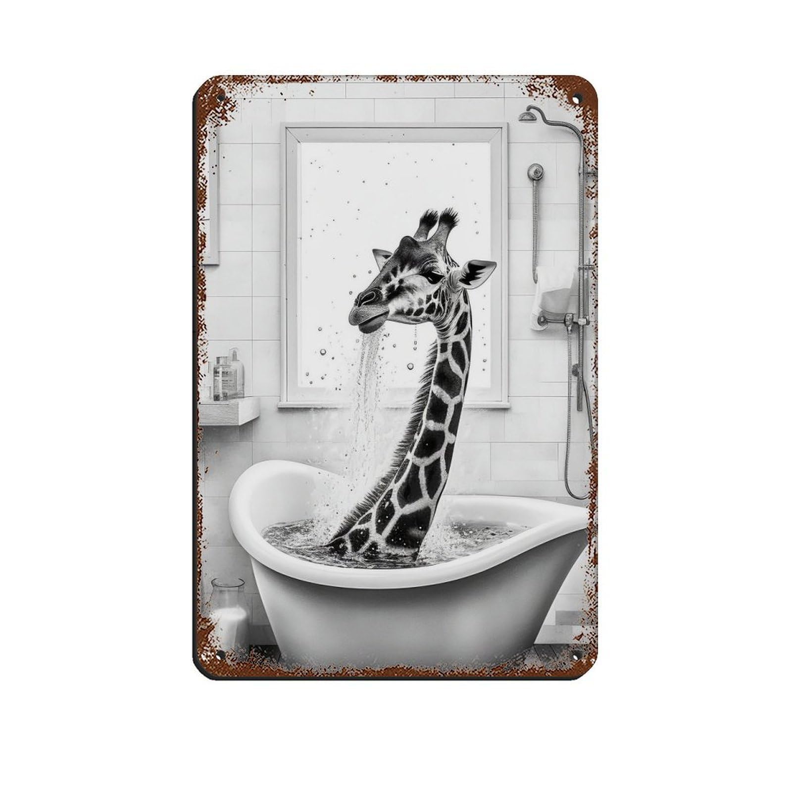 Adorable Giraffe in Tub Poster Tin Sign Vintage Metal Pub Club Cafe Bar Home Wall Art Decoration Poster Retro 8x12inch(20x30cm)