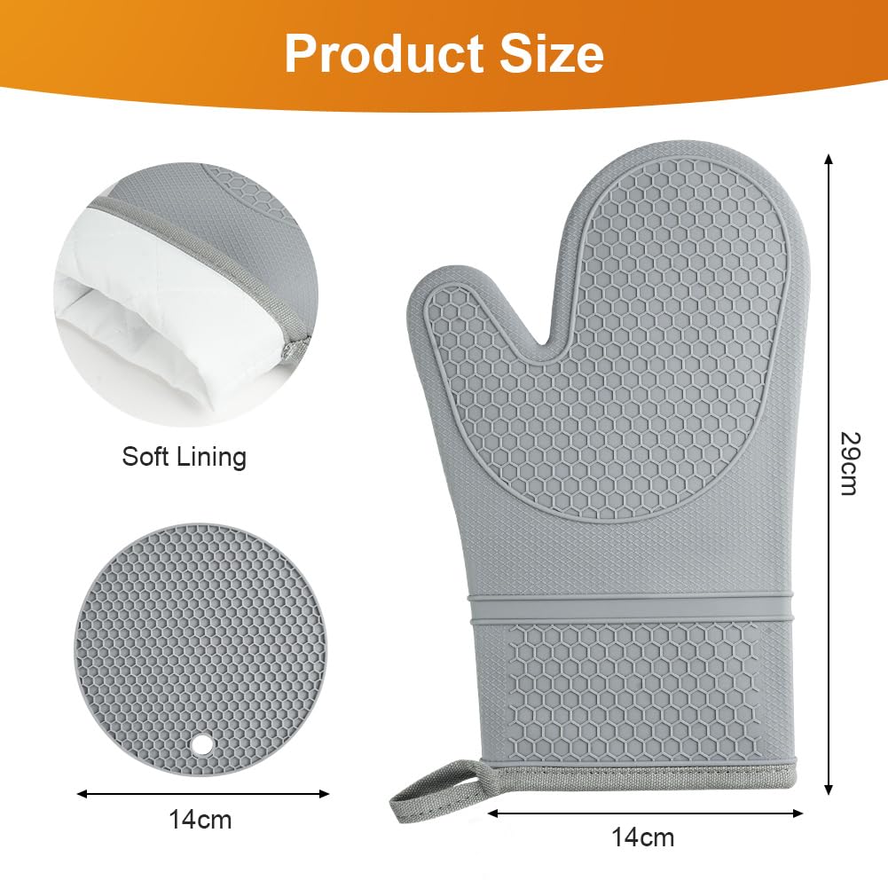 AUAUY 1 Pair Oven Mitts, Silicone Oven Gloves Heat Resistant 464°F, Non-Slip Silicone BBQ Gloves - Image 2