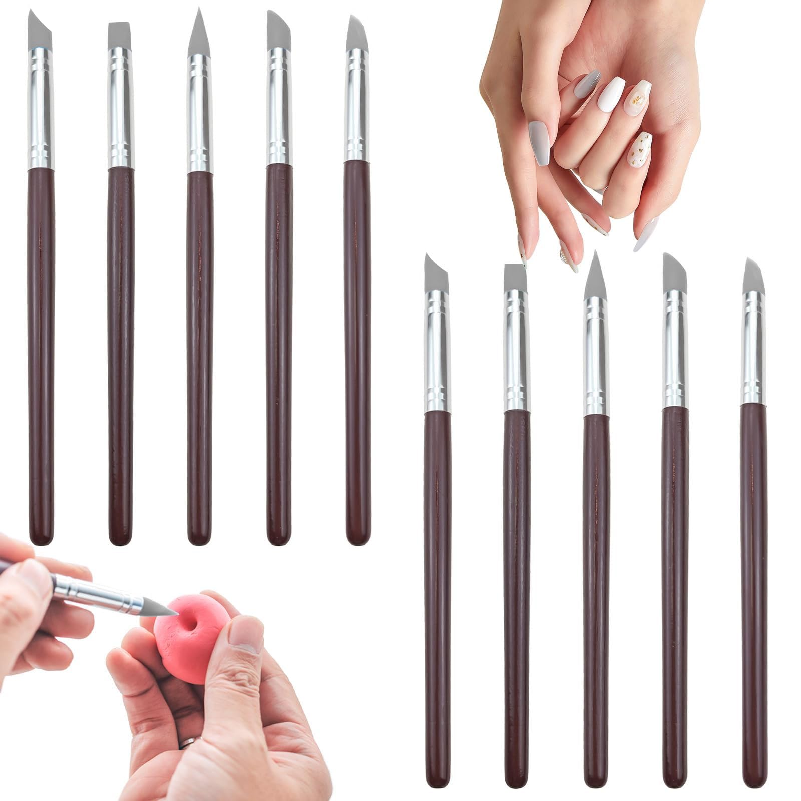 10 PACK Silicone Paint Brushes - Color Shapers, Clay Sculpting Shapers, Flexible Clay Sculpture Tools for Painting, Masking Fluid, Grey