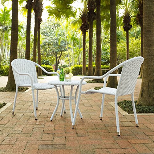 Crosley Furniture Palm Harbor 3-Piece Outdoor Wicker Cafe Seating Set - White